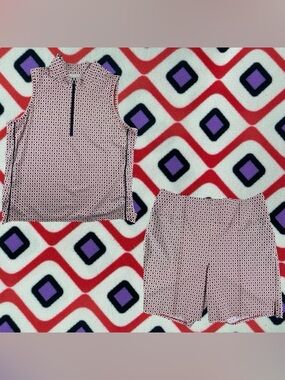 Kinona Luxury Golf Set XXL Sleeveless 1/4 Zip Top & XL Geometric Shorts Red Purp